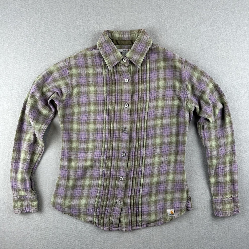 Carhartt Women's Irvine Flannel LS Button Up Shirt Size Small Purple Plaid